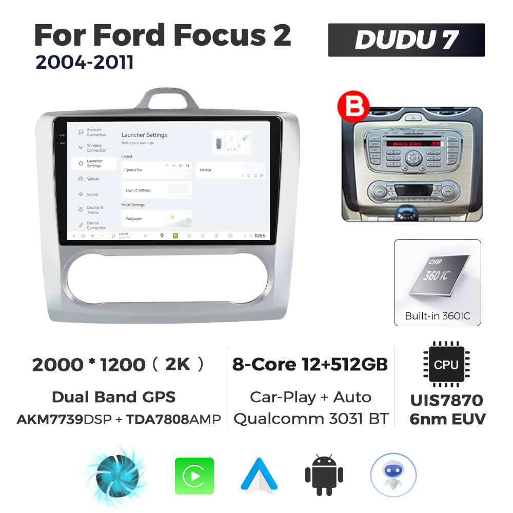 Navigatie Dedicata Ford Focus 2 2004-2011 Clima DUDU7 9" 12GB RAM, 512GB ROM, Octacore, Ecran 2K, CarPlay&AndroidAuto, Android - imagine 2