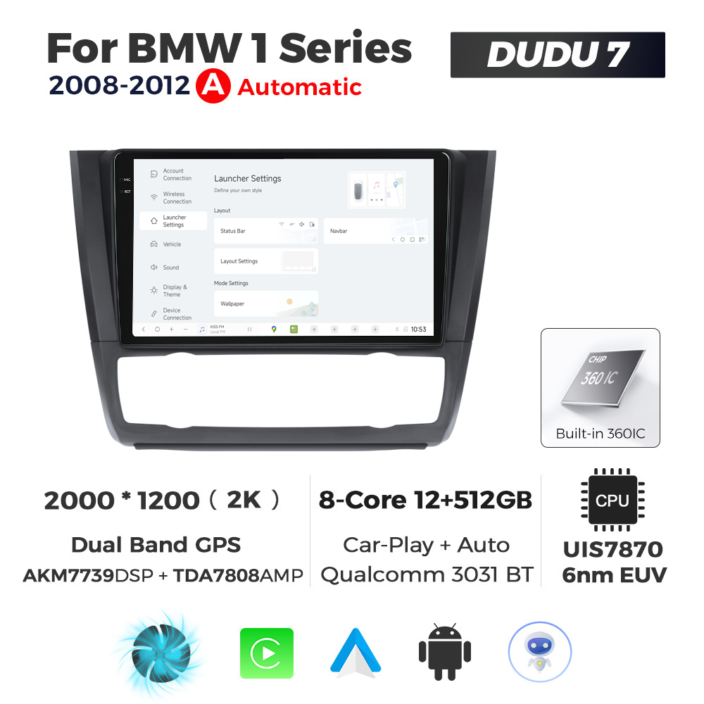 Navigatie Dedicata BMW Seria 1 2008-2012 DUDU7 9" 12GB RAM, 512GB ROM, Octacore, Ecran 2K, CarPlay&AndroidAuto, Android, Clima - imagine 2