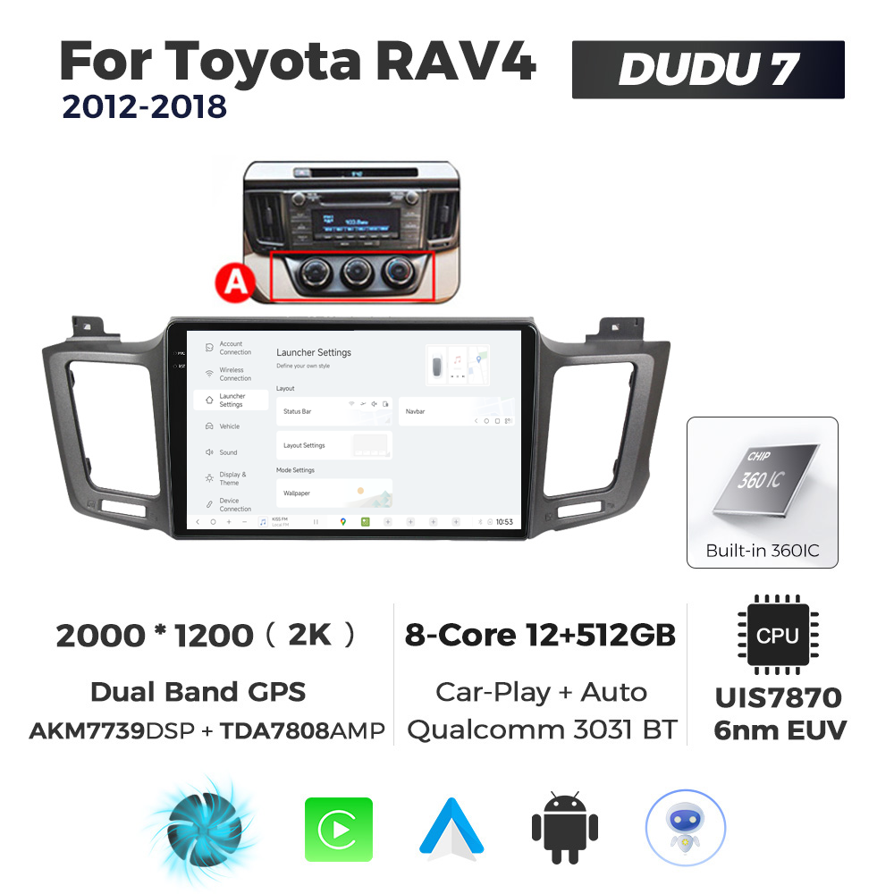 Navigatie Dedicata Toyota RAV4 2012-2018 DUDU7 9" 12GB RAM, 512GB ROM, Octacore, Ecran 2K, CarPlay&AndroidAuto, Android - imagine 2