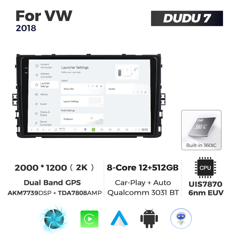Navigatie Dedicata Volkswagen 2018+ DUDU7 9" 12GB RAM, 512GB ROM, Octacore, Ecran 2K, CarPlay&AndroidAuto, Android - imagine 2