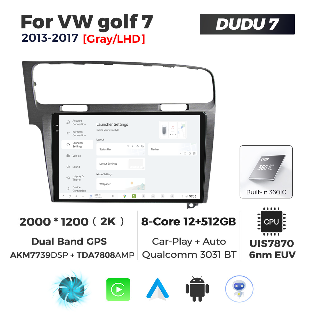 Navigatie Dedicata Volkswagen Golf 7 Gri 2013-2017 DUDU7 9" 12GB RAM, 512GB ROM, Octacore, Ecran 2K, CarPlay&AndroidAuto, Android - imagine 2