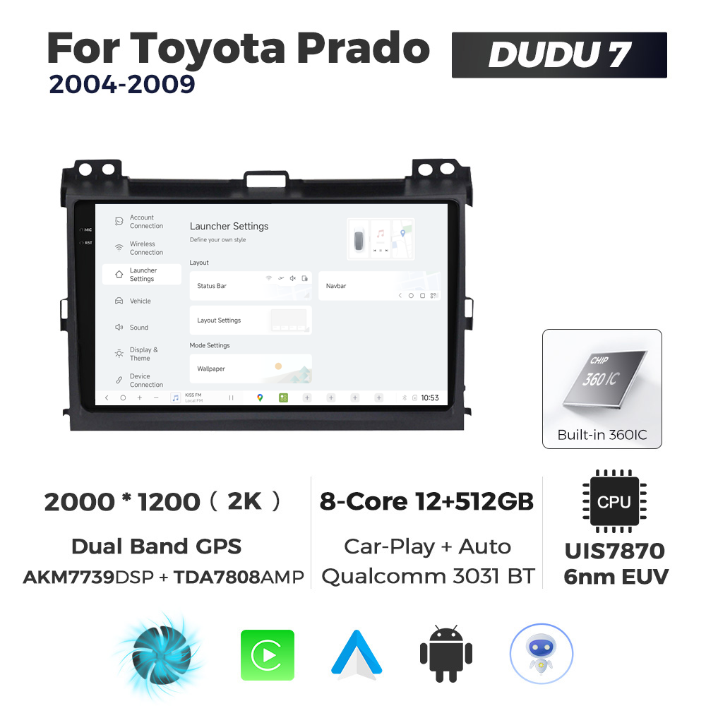 Navigatie Dedicata Toyota Prado 2004-2009 DUDU7 9" 12GB RAM, 512GB ROM, Octacore, Ecran 2K, CarPlay&AndroidAuto, Android - imagine 2