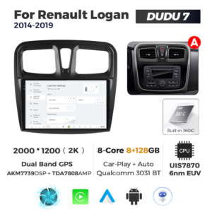 Navigatie Dedicata Renault Logan 2014-2019 Fante Patrate DUDU7 9" 8GB RAM, 128GB ROM, Octacore, Ecran 2K, CarPlay&AndroidAuto, Android - imagine 2