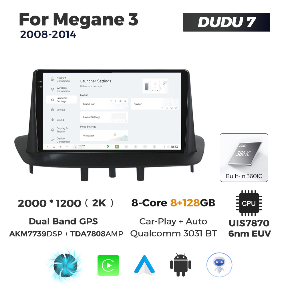 Navigatie Dedicata Renault Megan 3 2008-2014 DUDU7 9" 8GB RAM, 128GB ROM, Octacore, Ecran 2K, CarPlay&AndroidAuto, Android - imagine 2