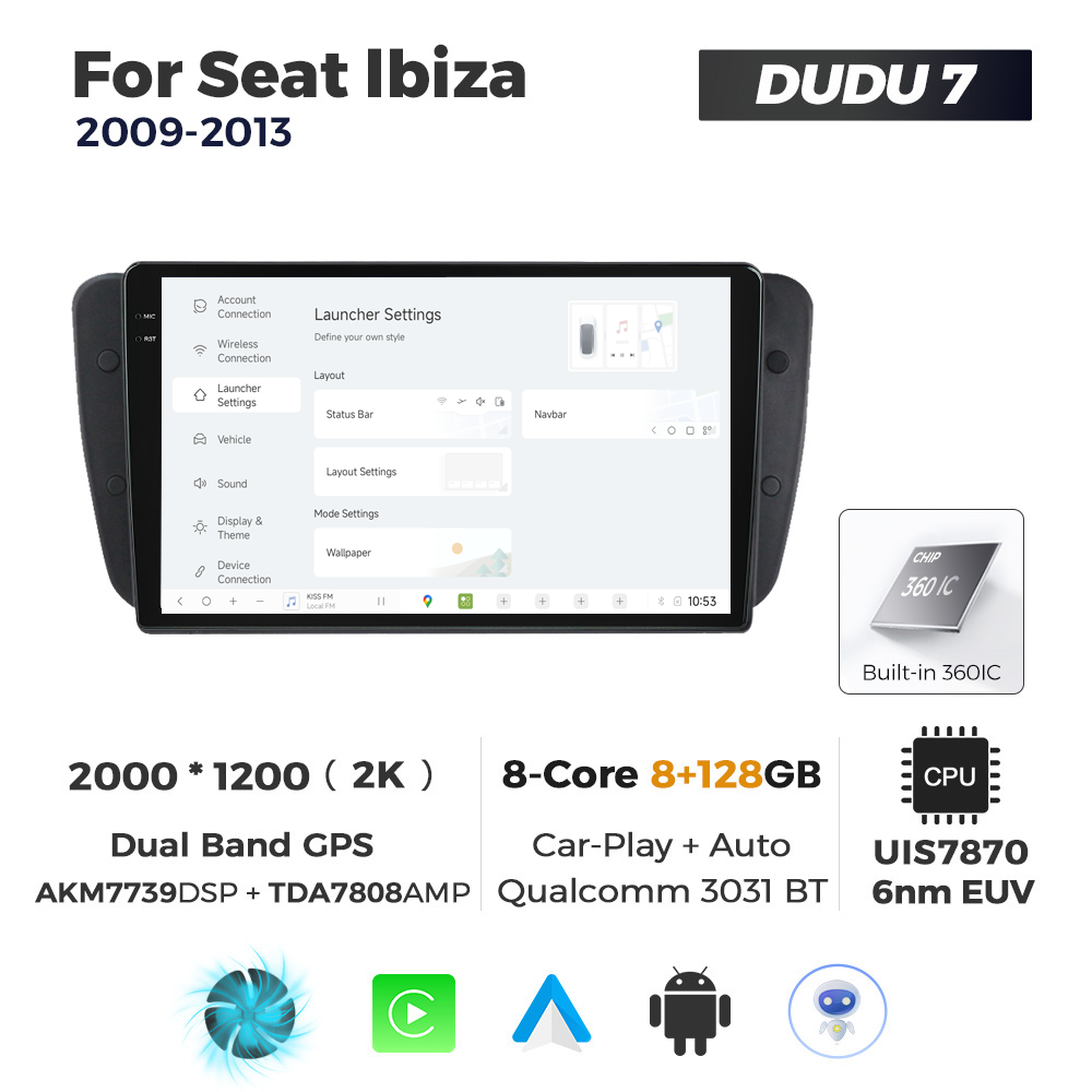 Navigatie Dedicata Seat Ibiza 2009-2013 DUDU7 9" 8GB RAM, 128GB ROM, Octacore, Ecran 2K, CarPlay&AndroidAuto, Android - imagine 2