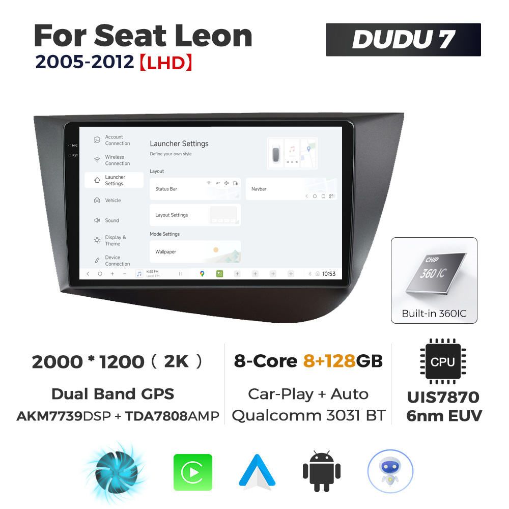 Navigatie Dedicata Seat Leon 2005-2012 DUDU7 9" 8GB RAM, 128GB ROM, Octacore, Ecran 2K, CarPlay&AndroidAuto, Android - imagine 2
