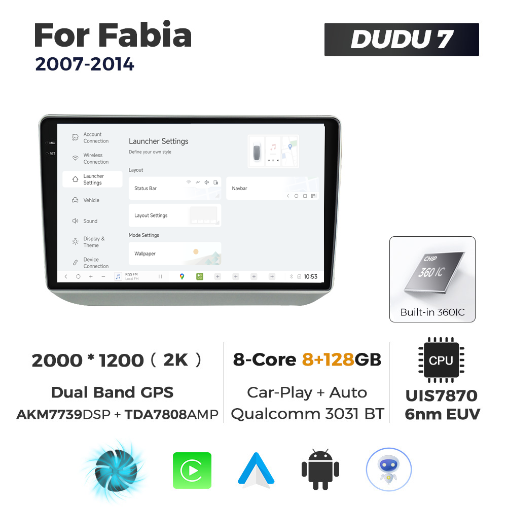 Navigatie Dedicata Skoda Fabia 2007-2014 DUDU7 9" 8GB RAM, 128GB ROM, Octacore, Ecran 2K, CarPlay&AndroidAuto, Android - imagine 2