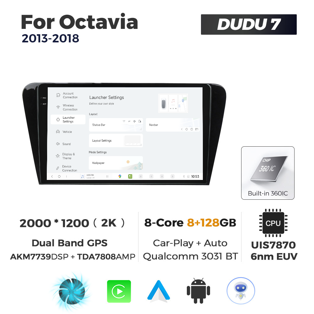 Navigatie Dedicata Skoda Octavia 2013-2018 DUDU7 9" 8GB RAM, 128GB ROM, Octacore, Ecran 2K, CarPlay&AndroidAuto, Android - imagine 2