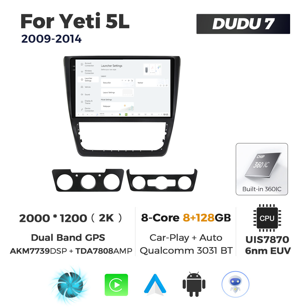 Navigatie Dedicata Skoda Yeti 5L 2009-2014 DUDU7 9" 8GB RAM, 128GB ROM, Octacore, Ecran 2K, CarPlay&AndroidAuto, Android - imagine 2