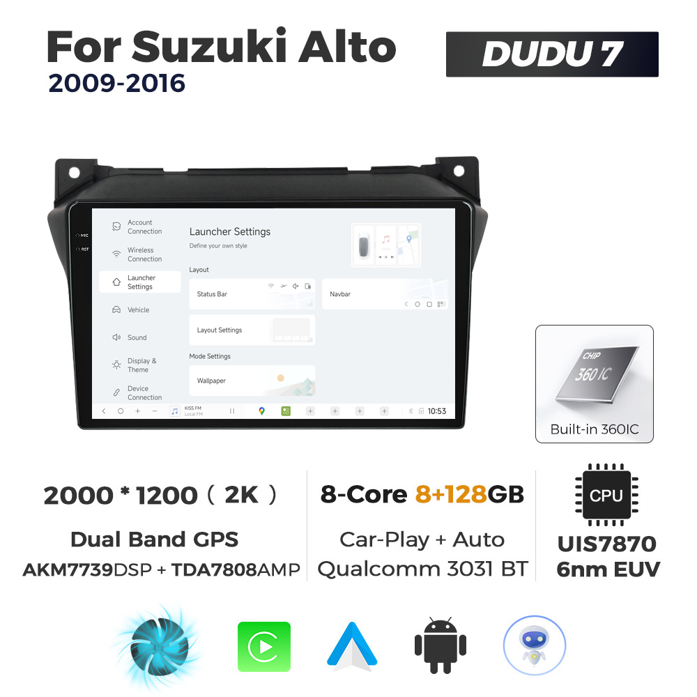 Navigatie Dedicata Suzuki Alto 2009-2016 DUDU7 9" 8GB RAM, 128GB ROM, Octacore, Ecran 2K, CarPlay&AndroidAuto, Android - imagine 2