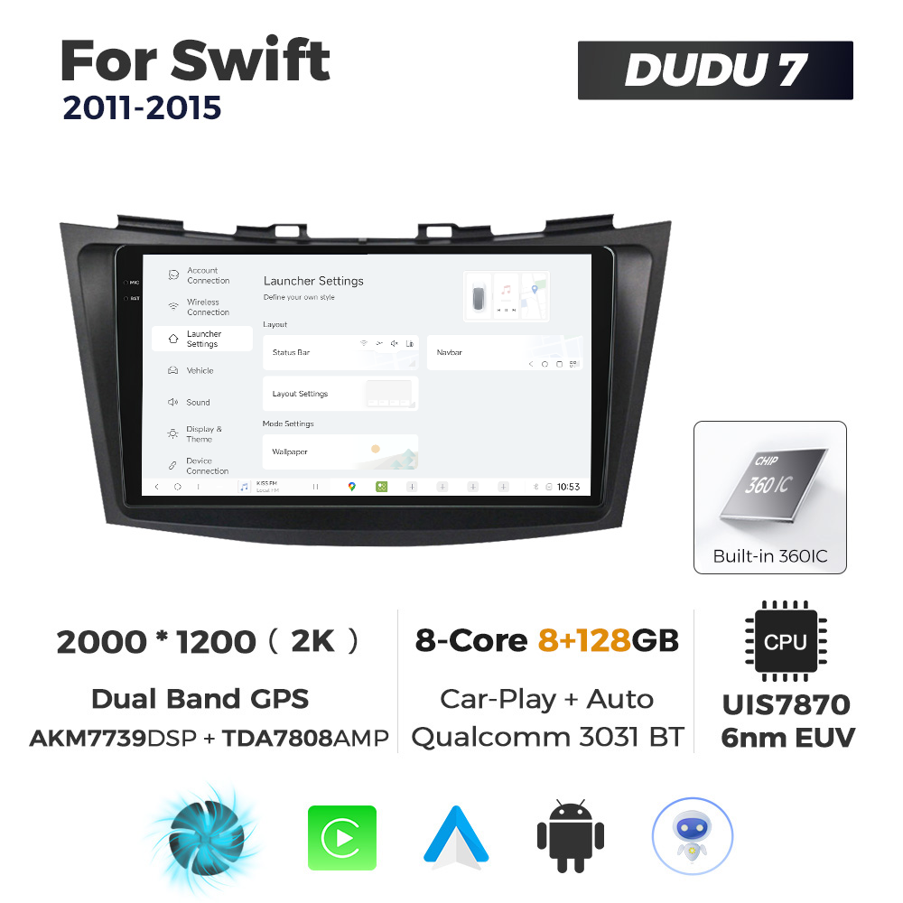 Navigatie Dedicata Suzuki Swift 2011-2015 DUDU7 9" 8GB RAM, 128GB ROM, Octacore, Ecran 2K, CarPlay&AndroidAuto, Android - imagine 2