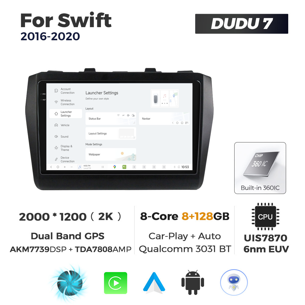 Navigatie Dedicata Suzuki Swift 2016-2020 DUDU7 9" 8GB RAM, 128GB ROM, Octacore, Ecran 2K, CarPlay&AndroidAuto, Android - imagine 2