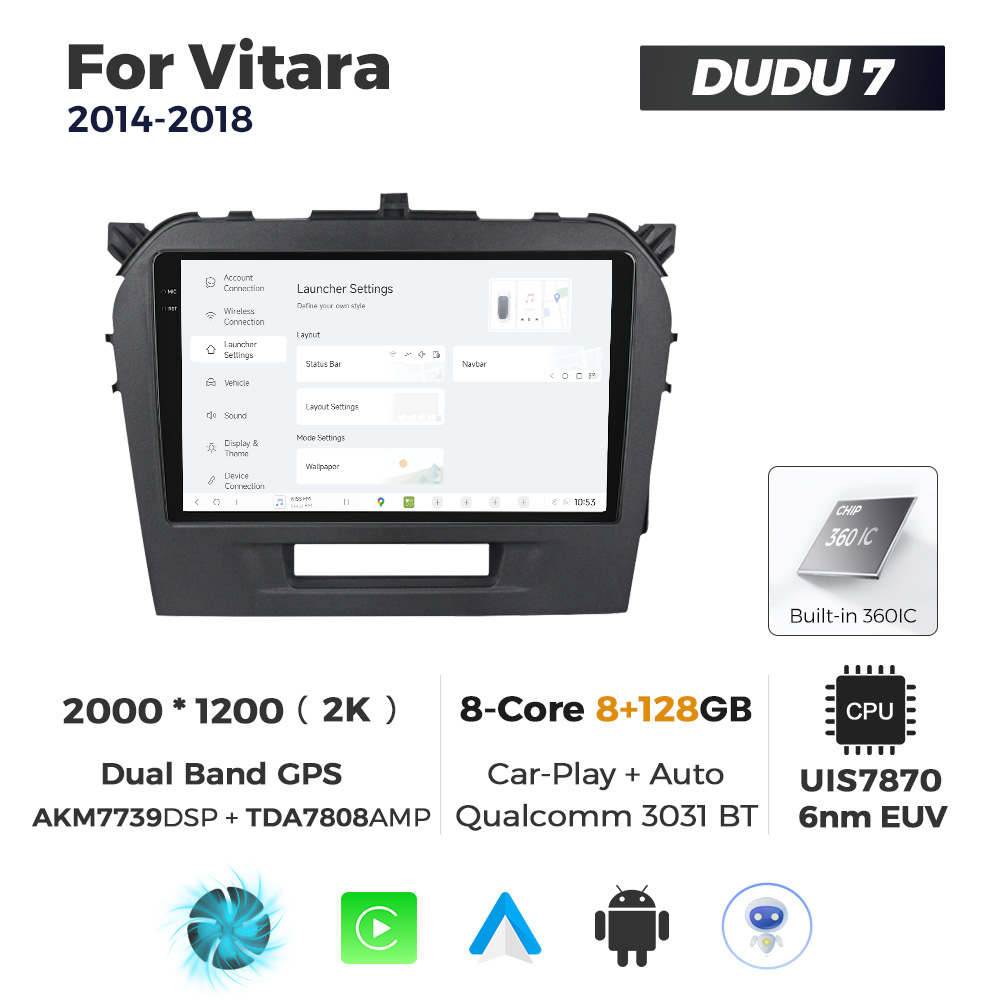 Navigatie Dedicata Suzuki Vitara 2014-2018 DUDU7 9" 8GB RAM, 128GB ROM, Octacore, Ecran 2K, CarPlay&AndroidAuto, Android - imagine 2