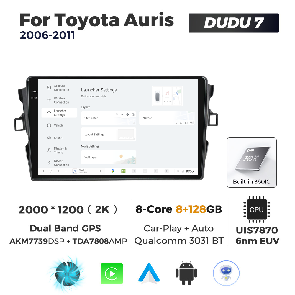 Navigatie Dedicata Toyota Auris 2006-2011 DUDU7 9" 8GB RAM, 128GB ROM, Octacore, Ecran 2K, CarPlay&AndroidAuto, Android - imagine 2