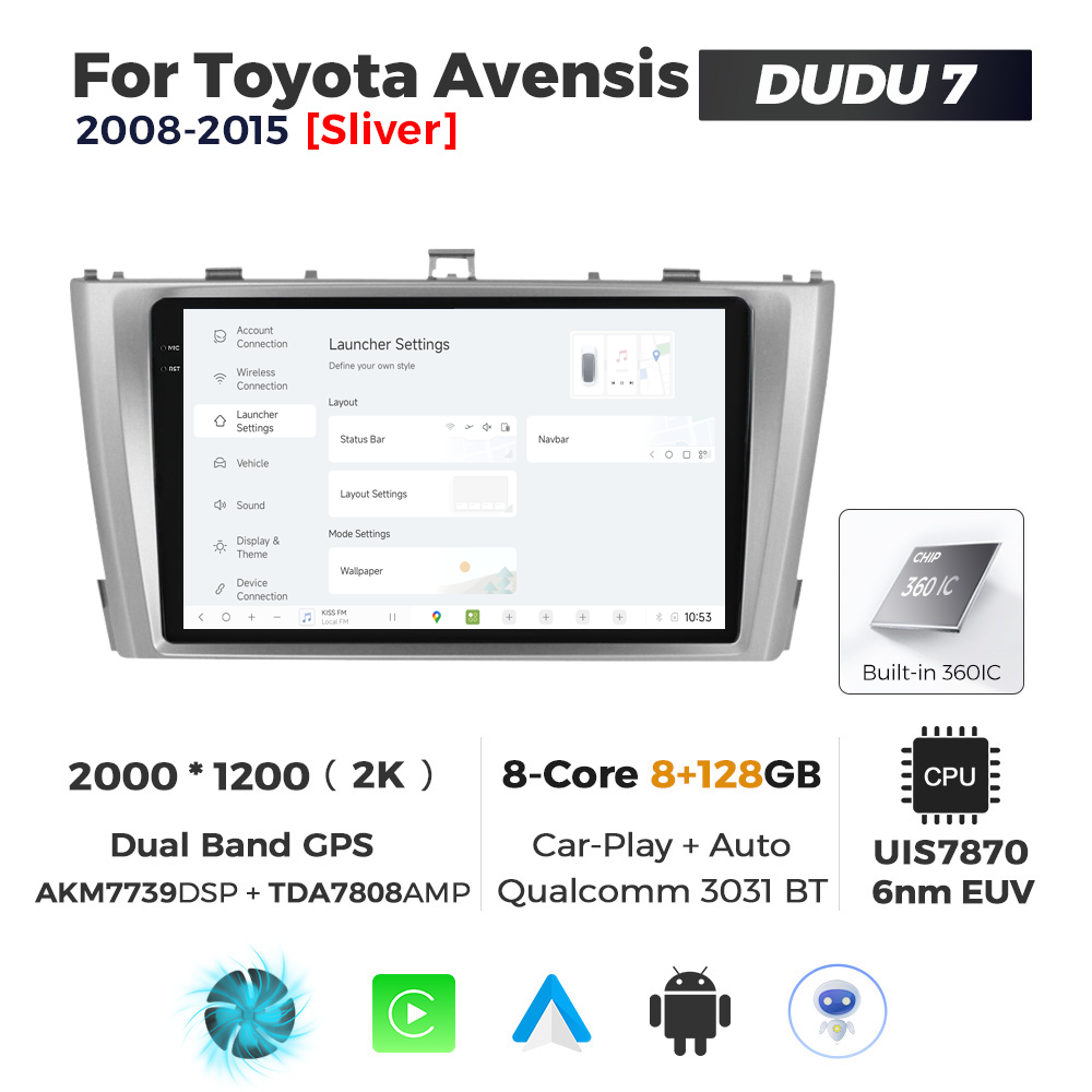 Navigatie Dedicata Toyota Avensis 2008-2015 DUDU7 9" 8GB RAM, 128GB ROM, Octacore, Ecran 2K, CarPlay&AndroidAuto, Android - imagine 2