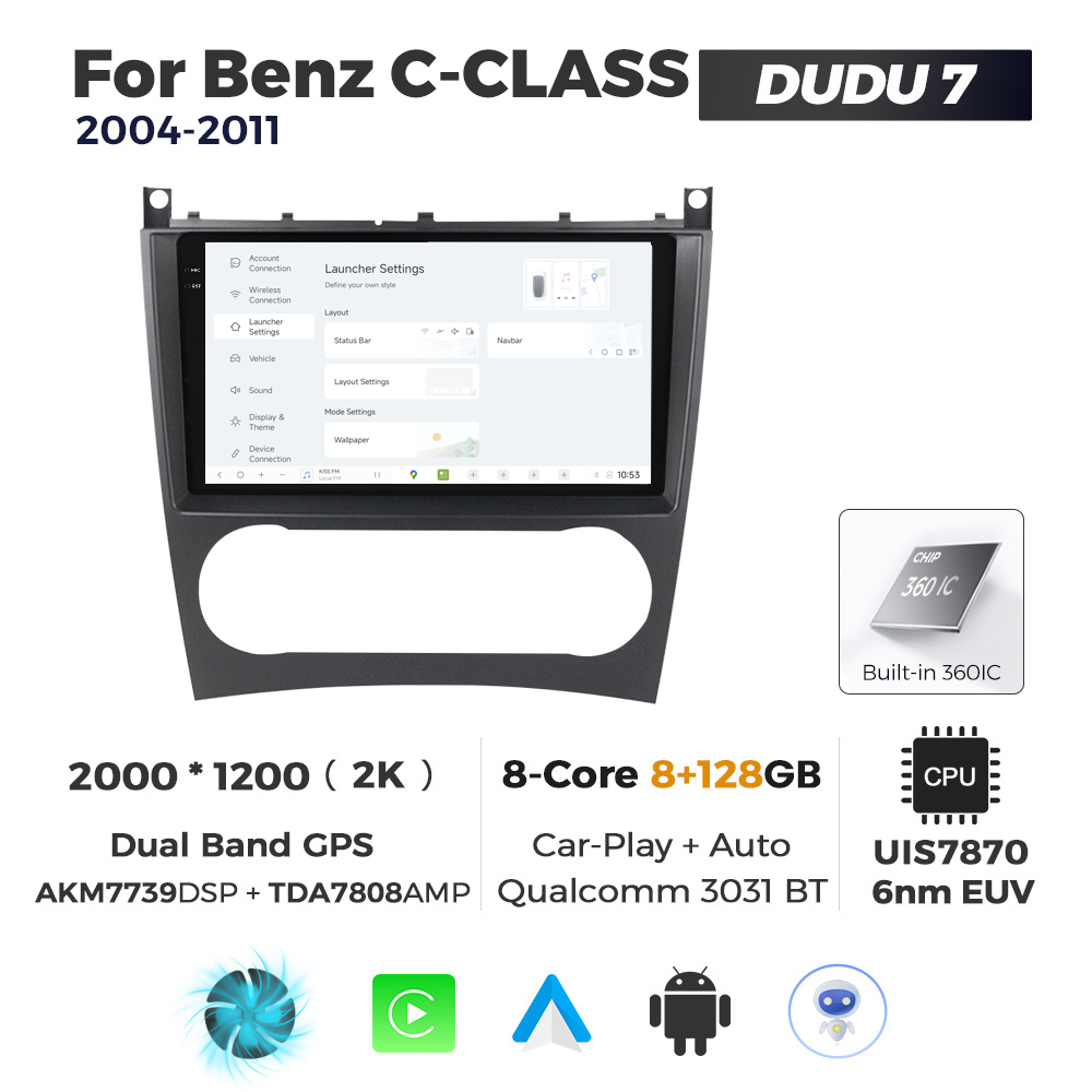 Navigatie Dedicata Benz C-Class 2004-2011 DUDU7 9" 8GB RAM, 128GB ROM, Octacore, Ecran 2K, CarPlay&AndroidAuto, Android - imagine 2