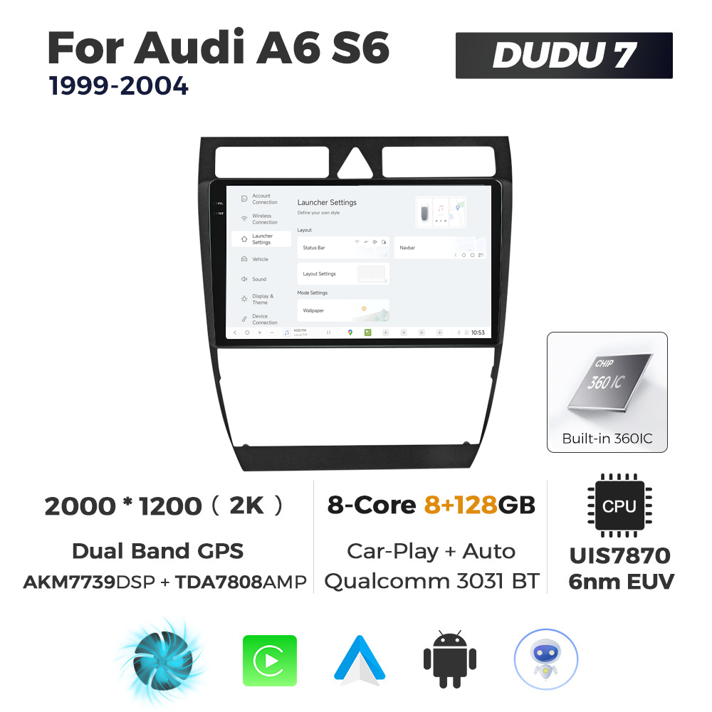 Navigatie Dedicata Audi A6 S6 1999-2004 DUDU7 9" 8GB RAM, 128GB ROM, Octacore, Ecran 2K, CarPlay&AndroidAuto, Android - imagine 2