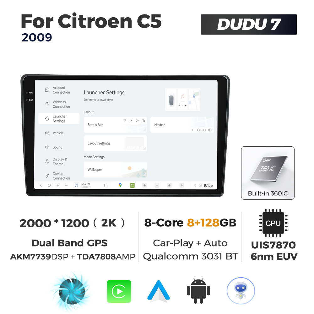 Navigatie Dedicata Citroen C5 DUDU7 9" 8GB RAM, 128GB ROM, Octacore, Ecran 2K, CarPlay&AndroidAuto, Android - imagine 2