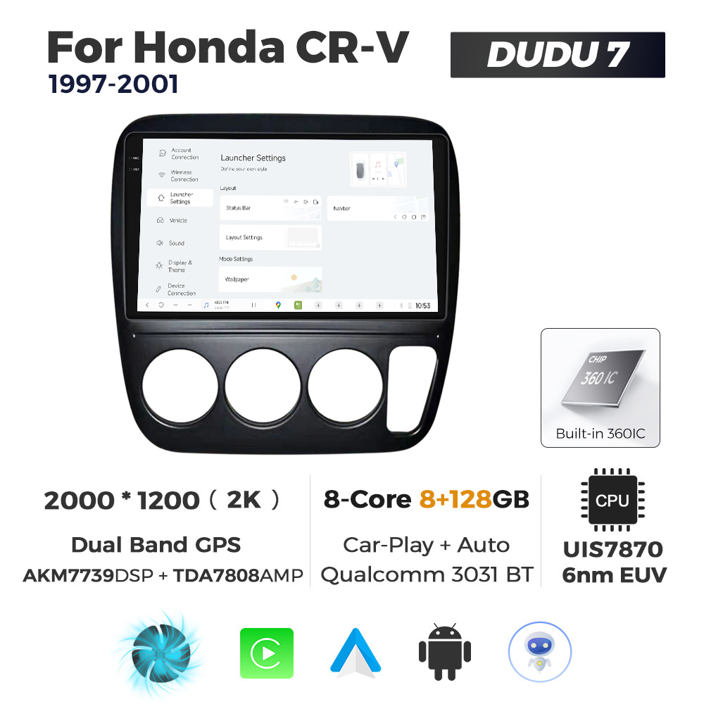 Navigatie Dedicata Honda CRV 1997-2001 DUDU7 9" 8GB RAM, 128GB ROM, Octacore, Ecran 2K, CarPlay&AndroidAuto, Android - imagine 2