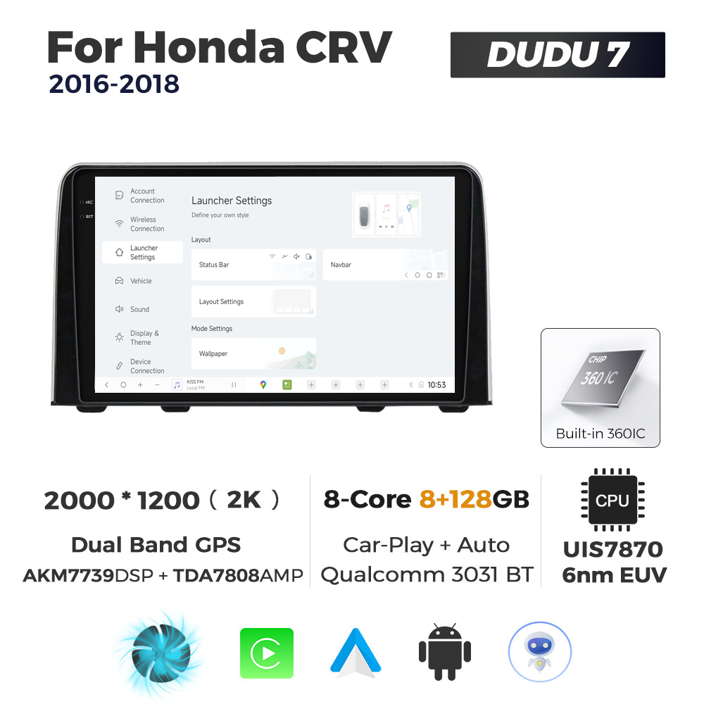 Navigatie Dedicata Honda CRV 2016-2018 DUDU7 9" 8GB RAM, 128GB ROM, Octacore, Ecran 2K, CarPlay&AndroidAuto, Android - imagine 2