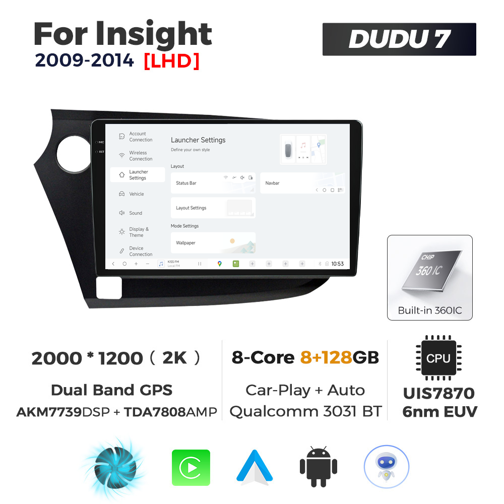 Navigatie Dedicata Honda Insight 2009-2014 DUDU7 9" 8GB RAM, 128GB ROM, Octacore, Ecran 2K, CarPlay&AndroidAuto, Android - imagine 2