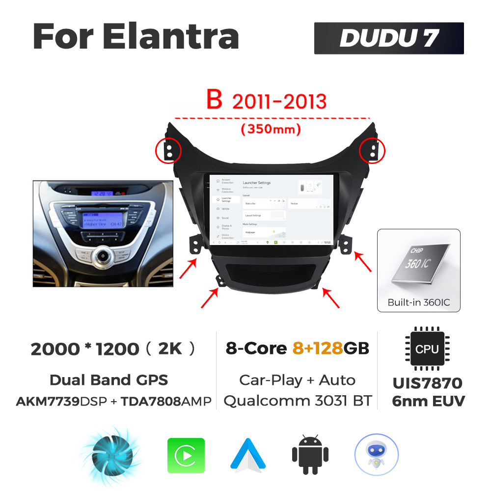Navigatie Dedicata Hyundai Elantra 2011-2013 B DUDU7 9" 8GB RAM, 128GB ROM, Octacore, Ecran 2K, CarPlay&AndroidAuto, Android - imagine 2