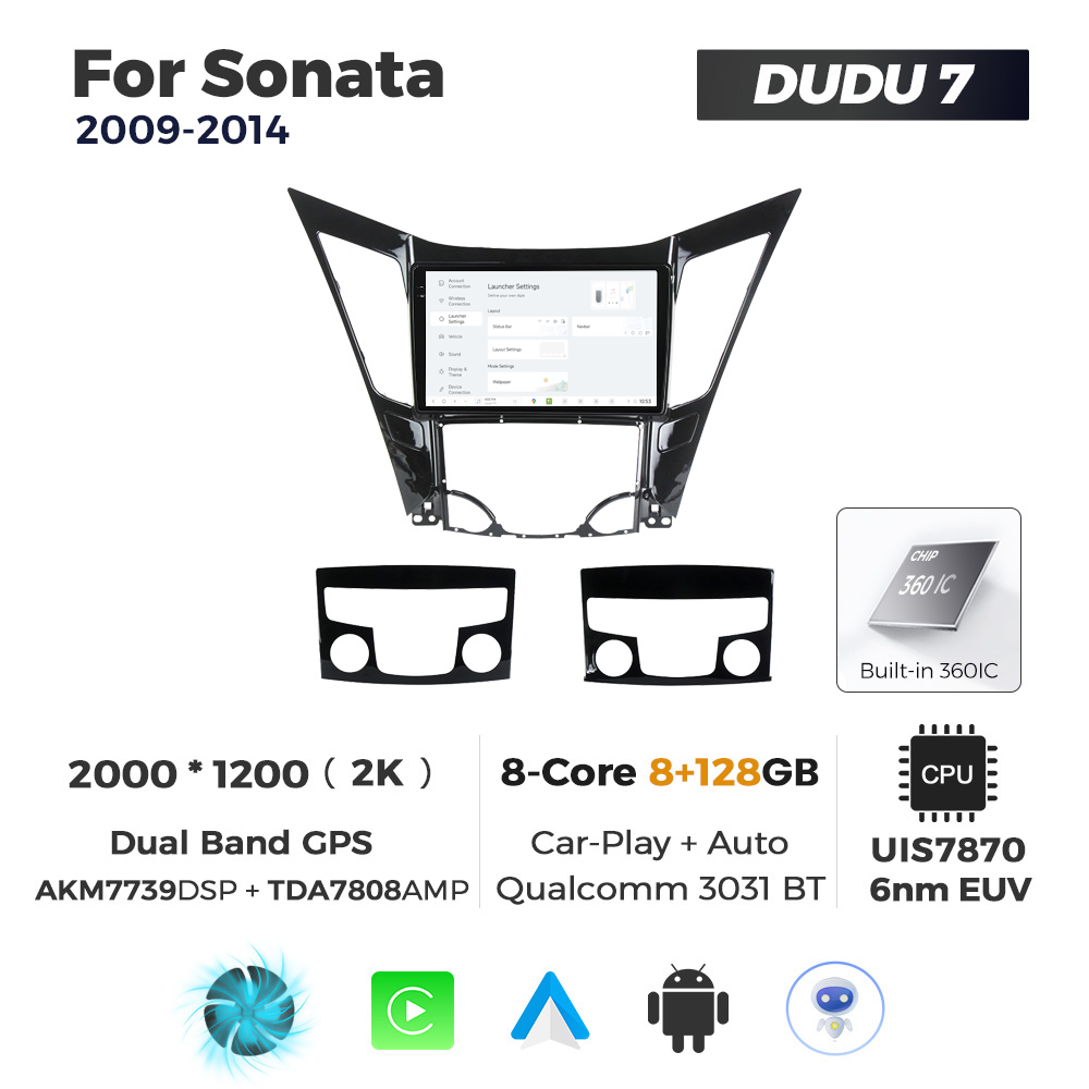 Navigatie Dedicata Hyundai Sonata 2009-2014 DUDU7 9" 8GB RAM, 128GB ROM, Octacore, Ecran 2K, CarPlay&AndroidAuto, Android - imagine 2