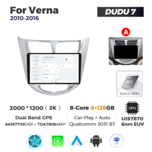 Navigatie Dedicata Hyundai Verna 2010-2016 DUDU7 9" 8GB RAM, 128GB ROM, Octacore, Ecran 2K, CarPlay&AndroidAuto, Android - imagine 2