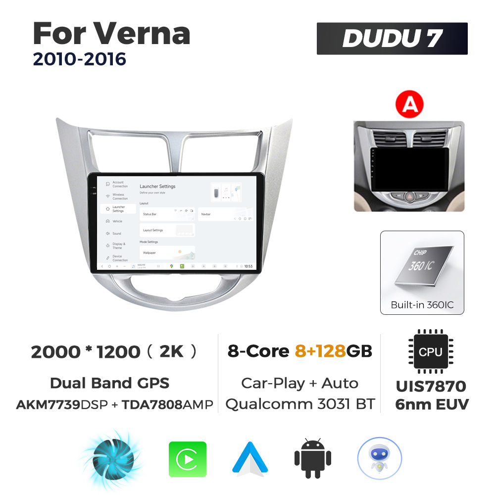 Navigatie Dedicata Hyundai Verna 2010-2016 DUDU7 9" 8GB RAM, 128GB ROM, Octacore, Ecran 2K, CarPlay&AndroidAuto, Android - imagine 2