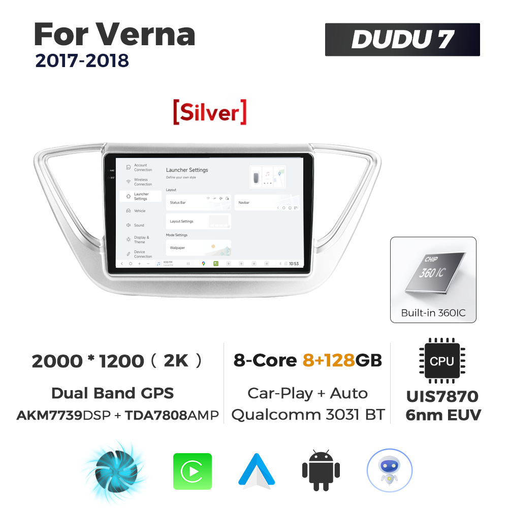 Navigatie Dedicata Hyundai Verna 2017-2018 DUDU7 9" 8GB RAM, 128GB ROM, Octacore, Ecran 2K, CarPlay&AndroidAuto, Android - imagine 2