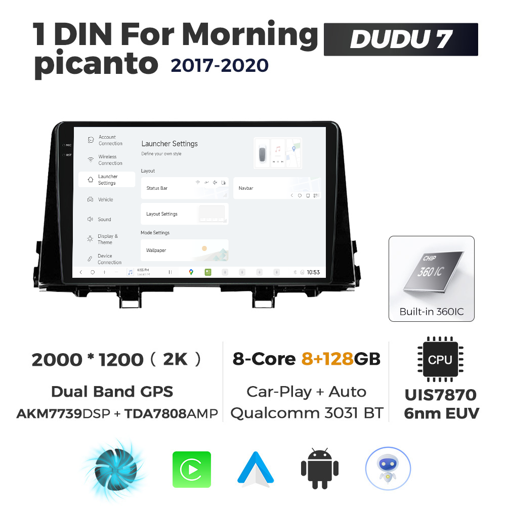 Navigatie Dedicata Kia Morning Picanto 2017-2020 DUDU7 9" 8GB RAM, 128GB ROM, Octacore, Ecran 2K, CarPlay&AndroidAuto, Android - imagine 3