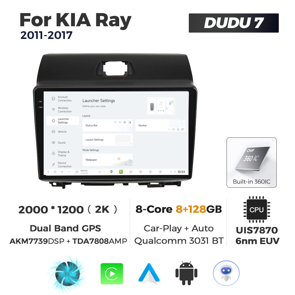 Navigatie Dedicata Kia Ray 2011-2017 DUDU7 9" 8GB RAM, 128GB ROM, Octacore, Ecran 2K, CarPlay&AndroidAuto, Android - imagine 2