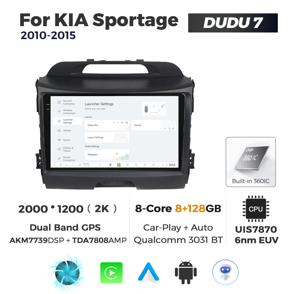 Navigatie Dedicata Kia Sportage 2010-2015 DUDU7 9" 8GB RAM, 128GB ROM, Octacore, Ecran 2K, CarPlay&AndroidAuto, Android - imagine 2