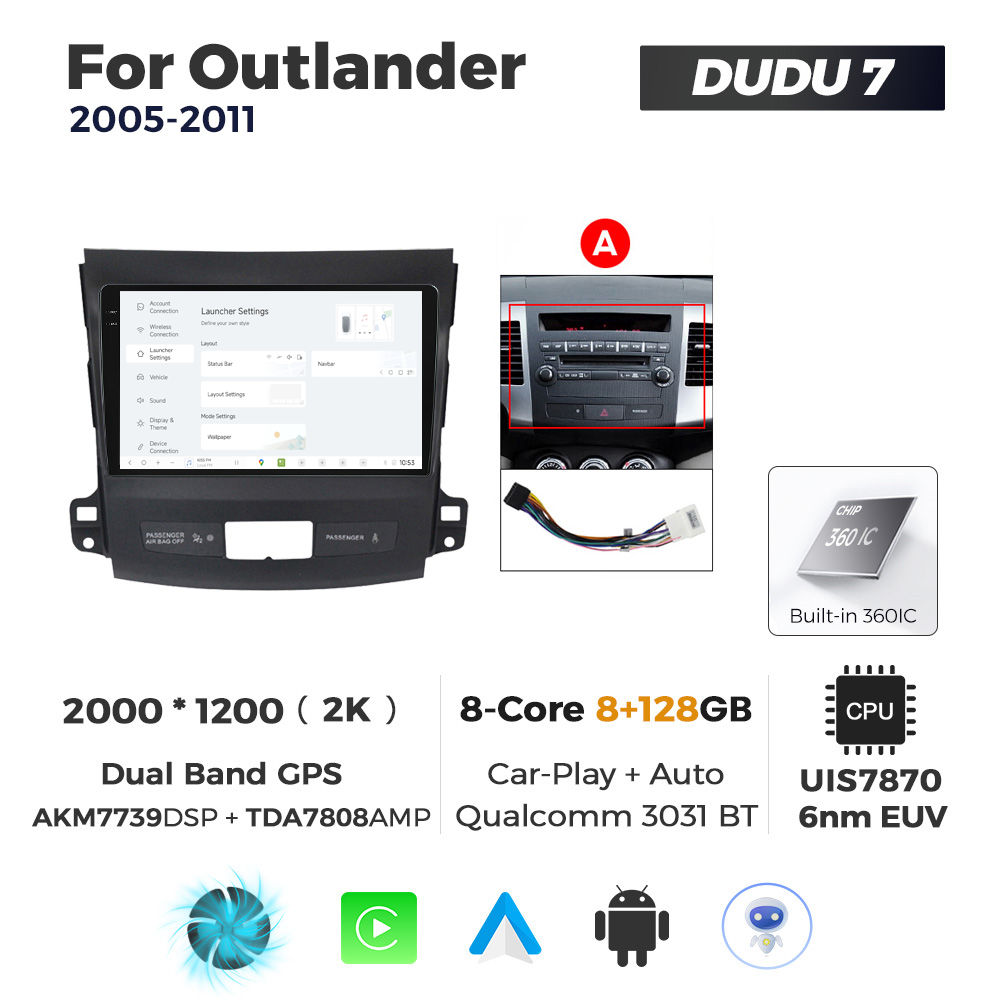 Navigatie Dedicata Mitsubishi Outlander 2005-2011 DUDU7 9" 8GB RAM, 128GB ROM, Octacore, Ecran 2K, CarPlay&AndroidAuto, Android - imagine 2