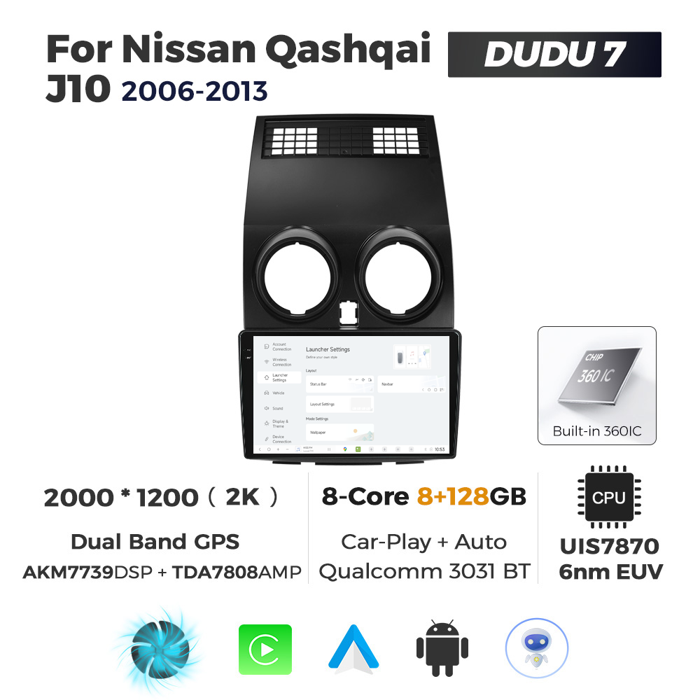 Navigatie Dedicata Nissan Qashqai J10 2006-2013 DUDU7 9" 8GB RAM, 128GB ROM, Octacore, Ecran 2K, CarPlay&AndroidAuto, Android - imagine 2