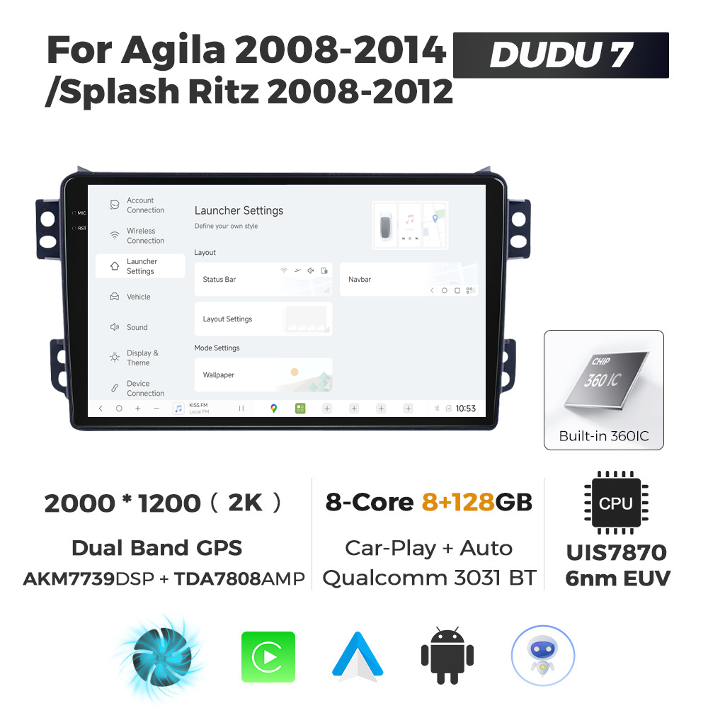 Navigatie Dedicata Opel Agila DUDU7 9" 8GB RAM, 128GB ROM, Octacore, Ecran 2K, CarPlay&AndroidAuto, Android - imagine 2