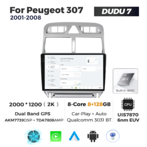 Navigatie Dedicata Peugeot 307 2001-2008 DUDU7 9" 8GB RAM, 128GB ROM, Octacore, Ecran 2K, CarPlay&AndroidAuto, Android - imagine 2