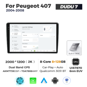 Navigatie Dedicata Peugeot 408 2001-2008 DUDU7 9" 8GB RAM, 128GB ROM, Octacore, Ecran 2K, CarPlay&AndroidAuto, Android - imagine 2