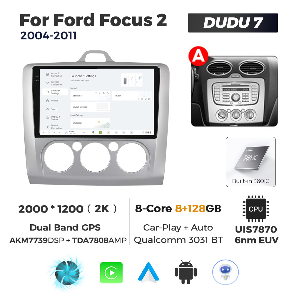 Navigatie Dedicata Ford Focus 2 2004-2011 AC DUDU7 9" 8GB RAM, 128GB ROM, Octacore, Ecran 2K, CarPlay&AndroidAuto, Android - imagine 2