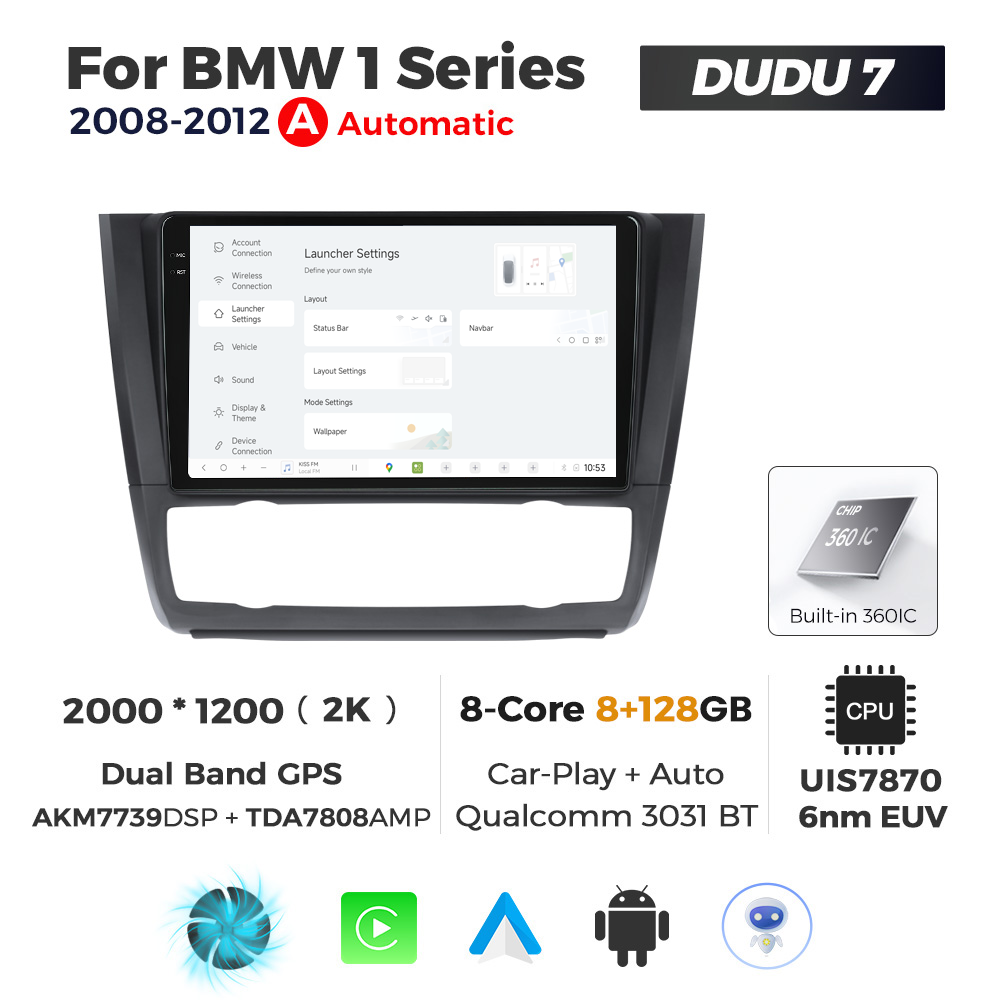 Navigatie Dedicata BMW Seria 1 2008-2012 DUDU7 9" 8GB RAM, 128GB ROM, Octacore, Ecran 2K, CarPlay&AndroidAuto, Android, Clima - imagine 2