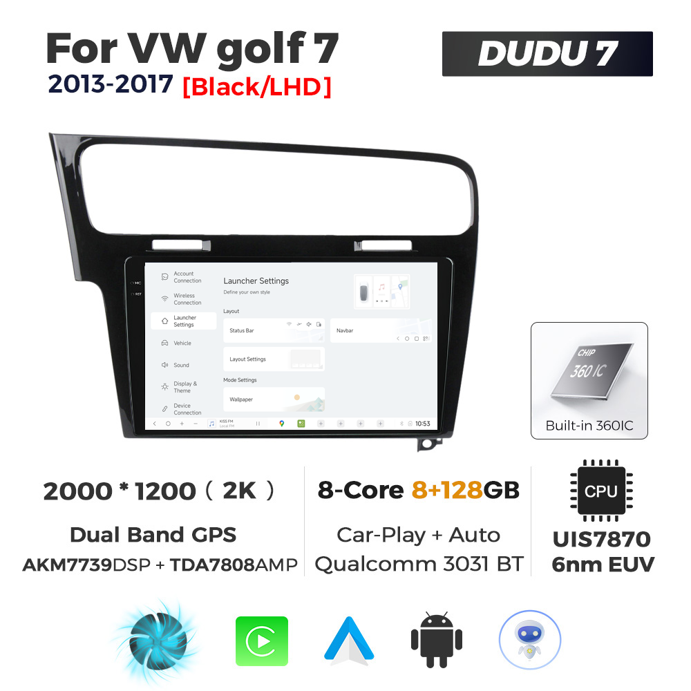 Navigatie Dedicata Volkswagen Golf 7 Negru 2013-2017 DUDU7 9" 8GB RAM, 128GB ROM, Octacore, Ecran 2K, CarPlay&AndroidAuto, Android - imagine 2