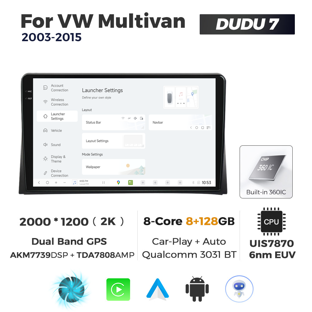 Navigatie Dedicata Volkswagen Multivan 2003-2015 DUDU7 9" 8GB RAM, 128GB ROM, Octacore, Ecran 2K, CarPlay&AndroidAuto, Android - imagine 2