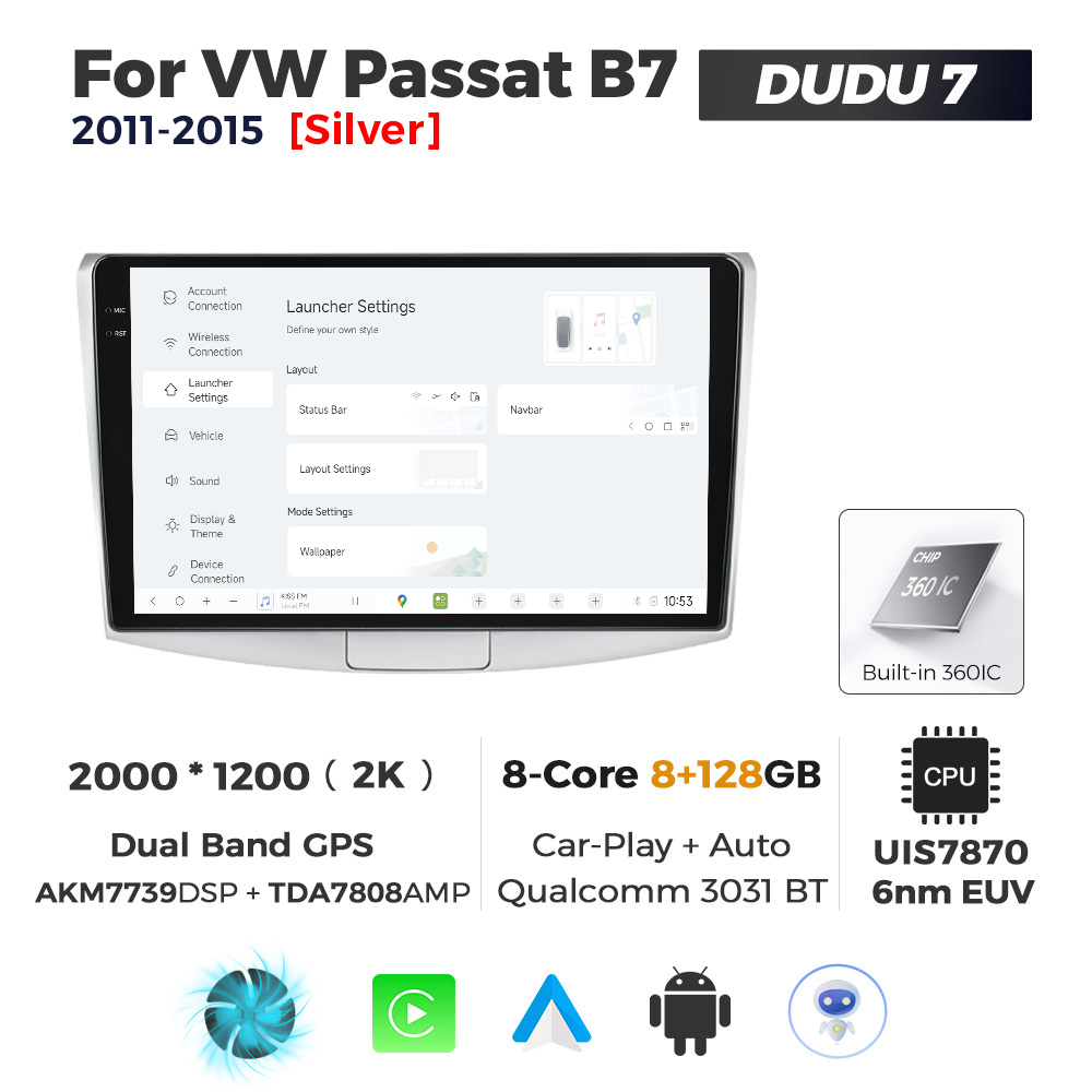 Navigatie Dedicata Volkswagen Passat B6/B7 Gri 2005-2015 DUDU7 10" 8GB RAM, 128GB ROM, Octacore, Ecran 2K, CarPlay&AndroidAuto, Android - imagine 2