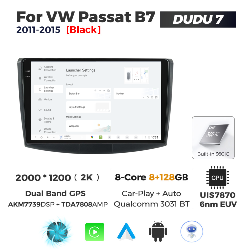 Navigatie Dedicata Volkswagen Passat B6/B7 Negru 2005-2015 DUDU7 10" 8GB RAM, 128GB ROM, Octacore, Ecran 2K, CarPlay&AndroidAuto, Android - imagine 2