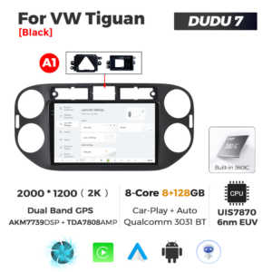 Navigatie Dedicata Volkswagen Tiguan 2007-2016 Negru DUDU7 9" 8GB RAM, 128GB ROM, Octacore, Ecran 2K, CarPlay&AndroidAuto, Android - imagine 2