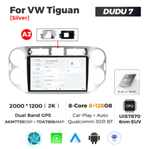 Navigatie Dedicata Volkswagen Tiguan 2007-2016 Gri DUDU7 9" 8GB RAM, 128GB ROM, Octacore, Ecran 2K, CarPlay&AndroidAuto, Android - imagine 2