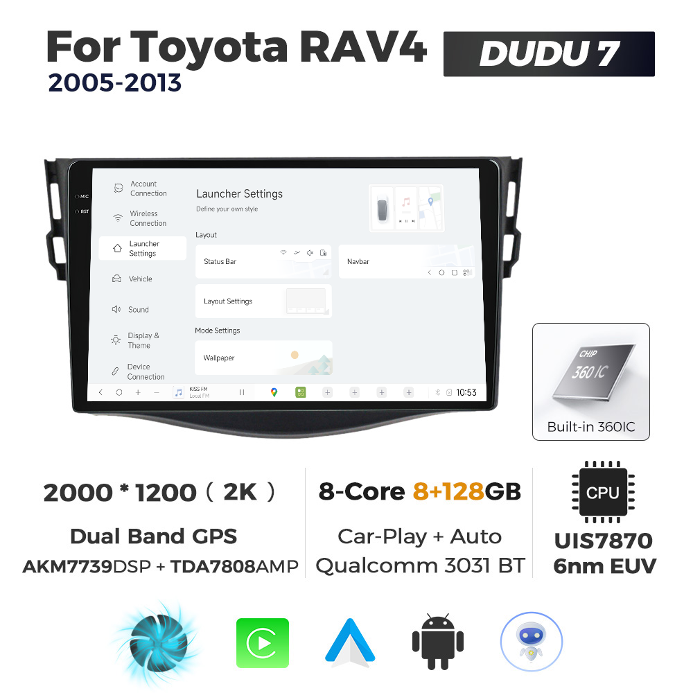 Navigatie Dedicata Toyota RAV4 2005-2013 DUDU7 9" 8GB RAM, 128GB ROM, Octacore, Ecran 2K, CarPlay&AndroidAuto, Android - imagine 2