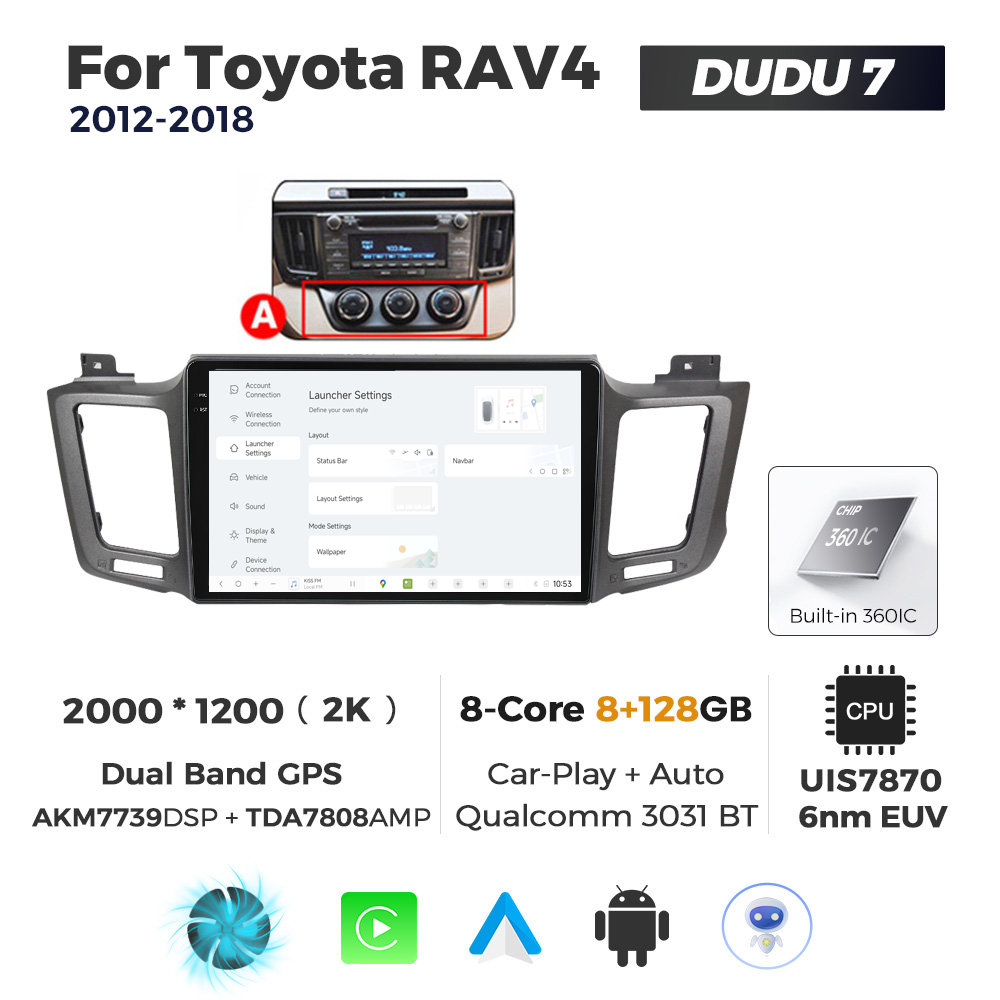 Navigatie Dedicata Toyota RAV4 2012-2018 DUDU7 9" 8GB RAM, 128GB ROM, Octacore, Ecran 2K, CarPlay&AndroidAuto, Android - imagine 2