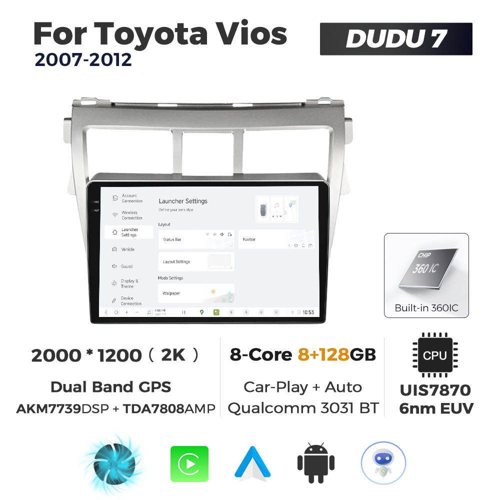 Navigatie Dedicata Toyota Vios 2007-2012 DUDU7 9" 8GB RAM, 128GB ROM, Octacore, Ecran 2K, CarPlay&AndroidAuto, Android - imagine 2
