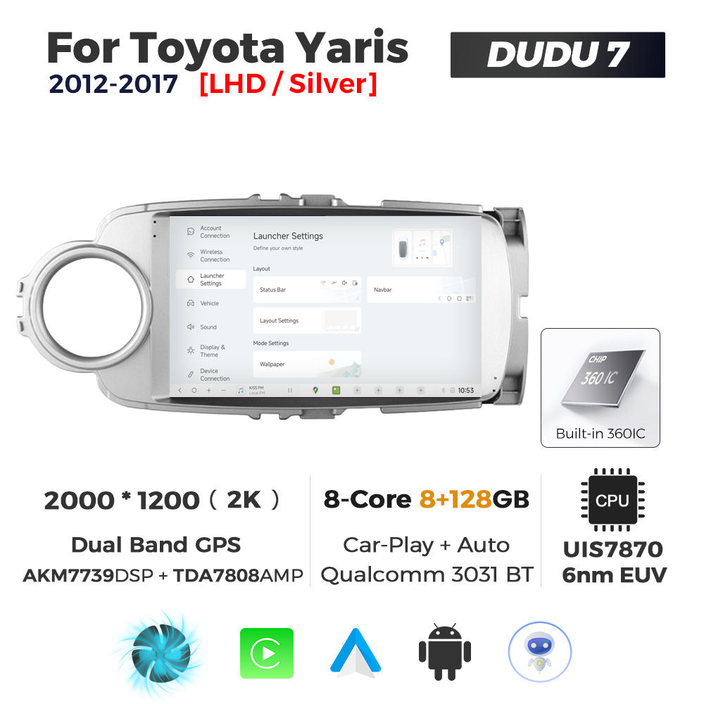 Navigatie Dedicata Toyota Yaris 2012-2017 DUDU7 9" 8GB RAM, 128GB ROM, Octacore, Ecran 2K, CarPlay&AndroidAuto, Android - imagine 2